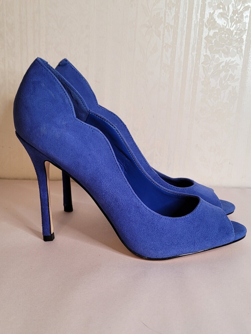Nine West Blue Suede Open Toe Pumps Size 8.5 - Picture 3 of 11